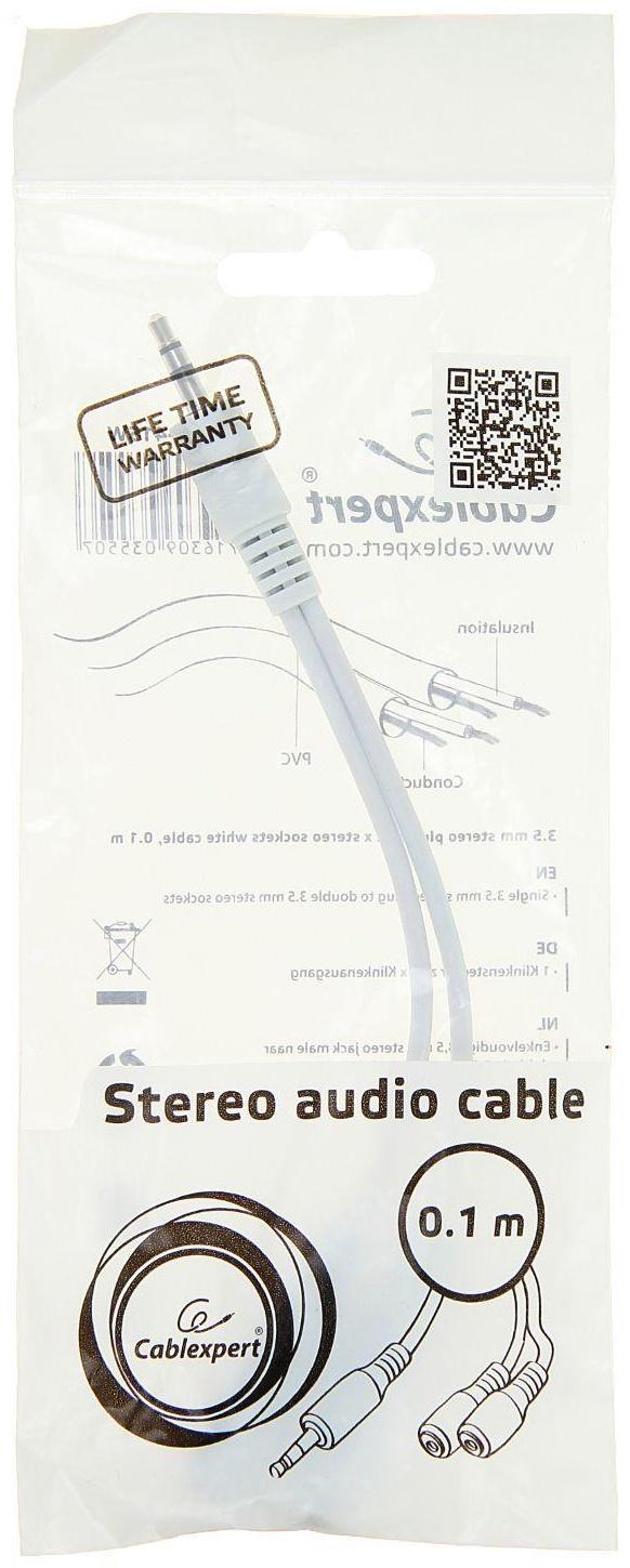 Кабель-разветвитель аудио Cablexpert CCA-415W,Jack3.5мм(3pin)(m)-2хJack(3pin)(f),0.1 м,белый