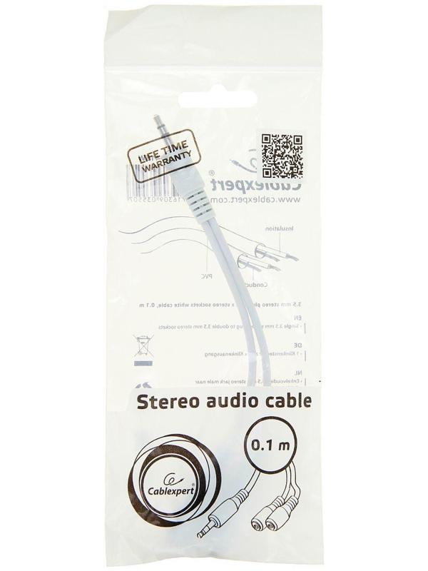 Кабель-разветвитель аудио Cablexpert CCA-415W,Jack3.5мм(3pin)(m)-2хJack(3pin)(f),0.1 м,белый