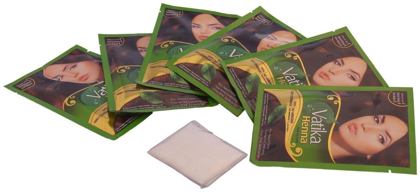 Хна для волос коричневая VATIKA HENNA HAIR COLOURS BROWN, 6 пакетиков по 10 г