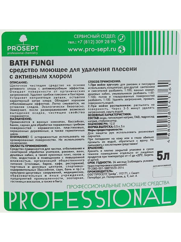 Средство для удаления плесени PROSEPT, с дезинфицирующим эффектом, Bath Fungy, концентрат, 5 л