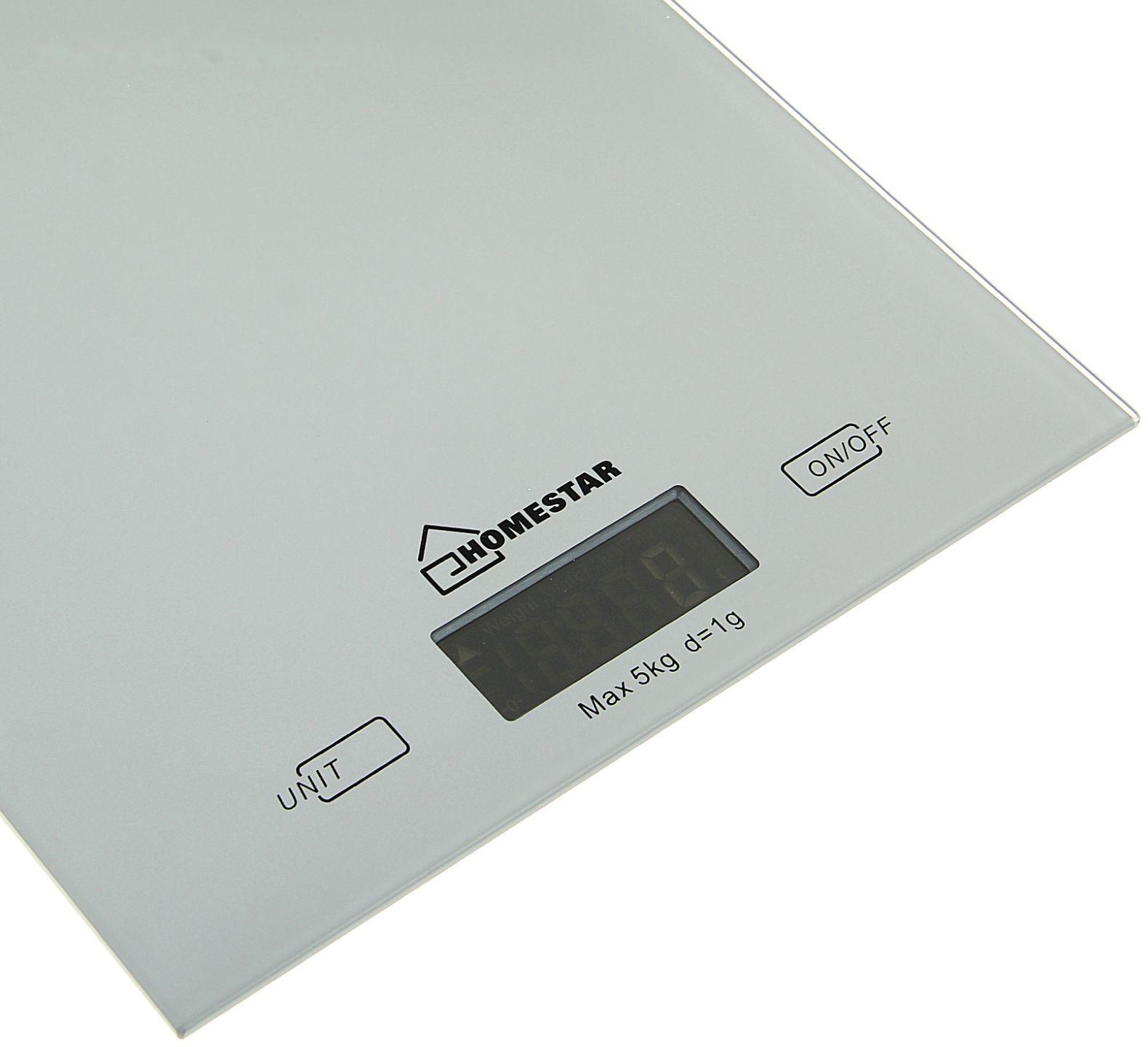 Весы кухонные HOMESTAR HS-3006, электронные, до 5 кг, серебристые