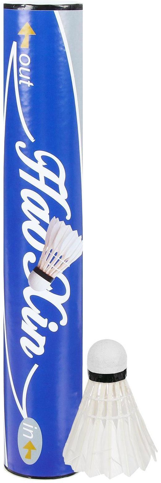 Воланы для бадминтона, перо, в тубе, набор 12 штук, цвет белый