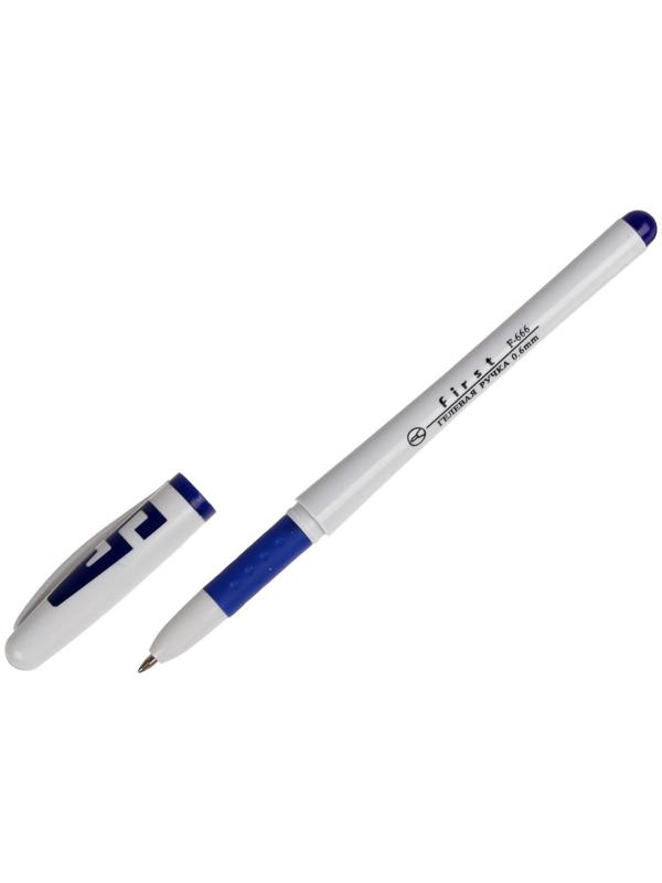 Ручка гелевая, 0.5 мм, стержень синий, корпус белый, с резиновым держаталем