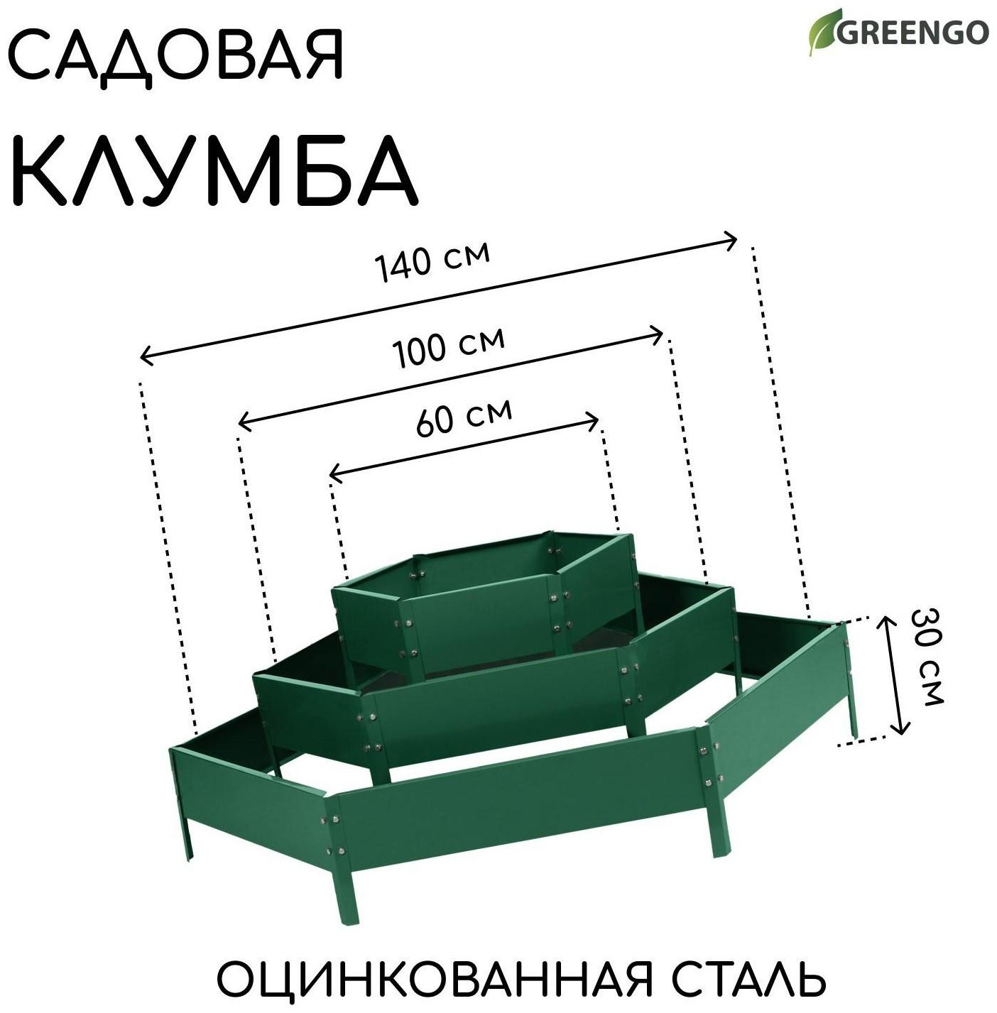 Клумба оцинкованная, 3 яруса, d = 60–100–140 см, h = 45 см, зелёная, Greengo