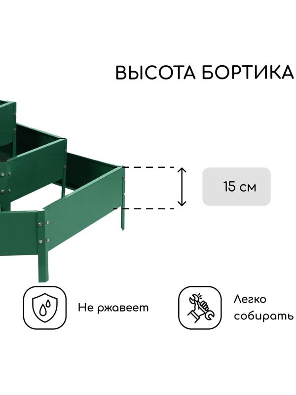 Клумба оцинкованная, 3 яруса, d = 60–100–140 см, h = 45 см, зелёная, Greengo
