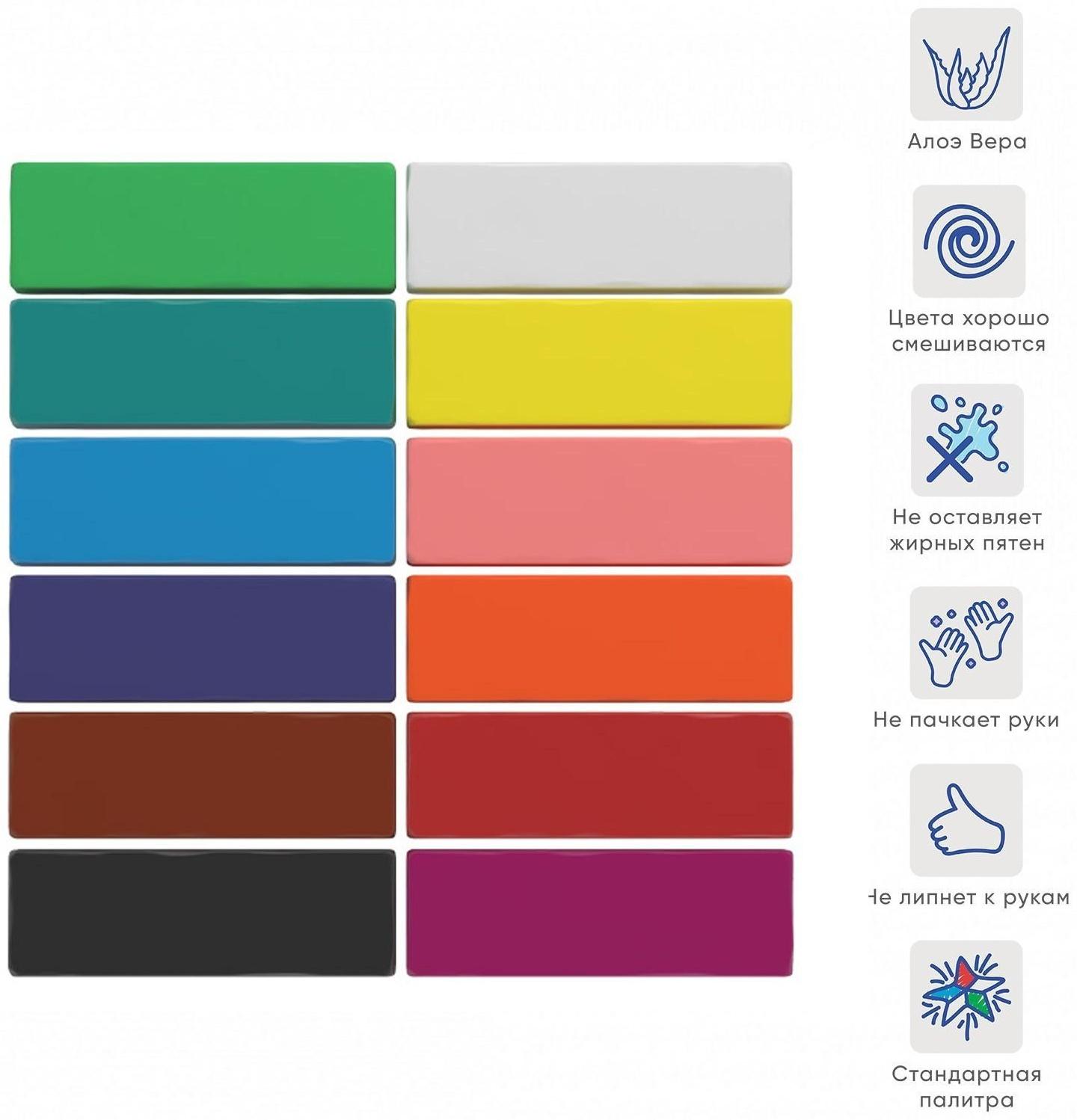 Пластилин мягкий (восковой), 12 цветов, 240 г, ErichKrause ArtBerry премиум, с Алоэ Вера, со стеком, картон, с европодвесом