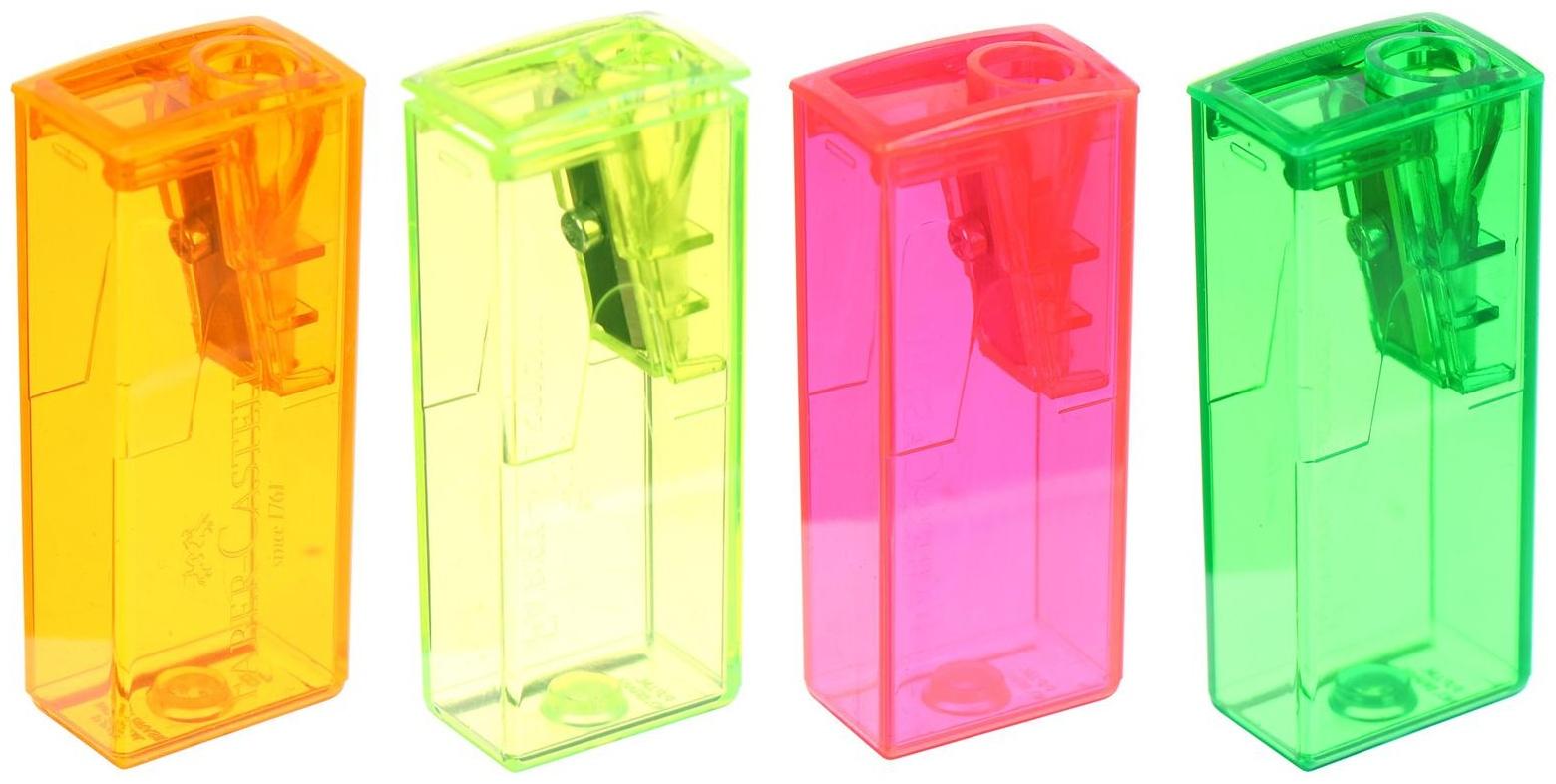 Точилка 1 отверстие с контейнером Faber-Castell 5815 микс*5 цветов, флуоресцентные цвета