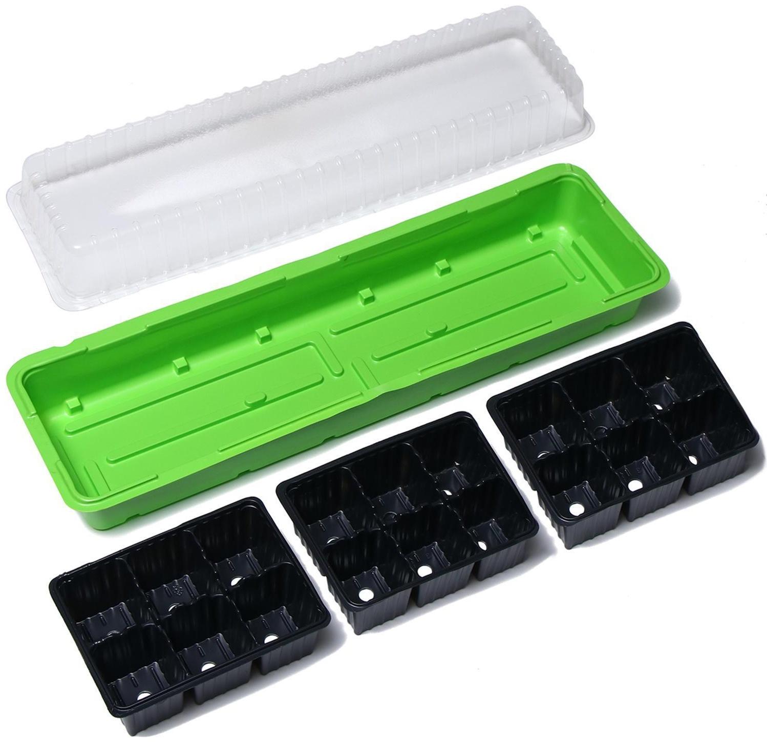 Мини-парник для рассады, 57 × 18 × 14,5 см, 3 вставки, 18 ячеек, Greengo