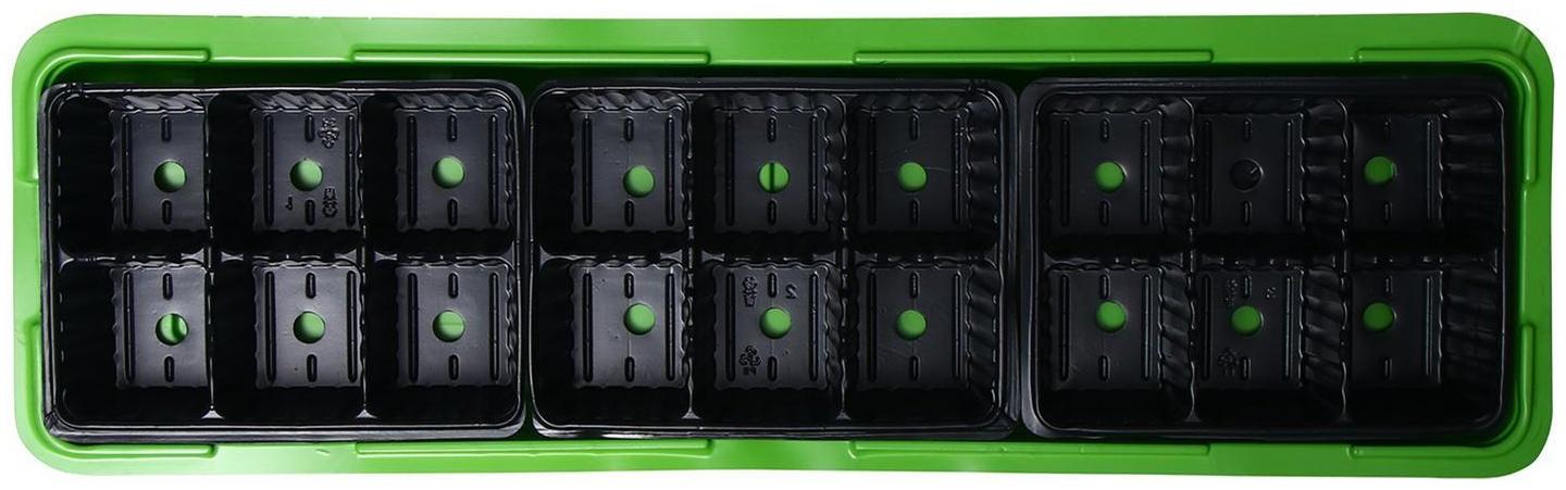 Мини-парник для рассады, 57 × 18 × 14,5 см, 3 вставки, 18 ячеек, Greengo