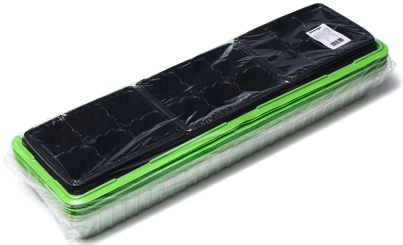 Мини-парник для рассады, 57 × 18 × 14,5 см, 3 вставки, 18 ячеек, Greengo