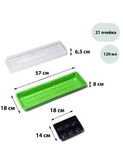 Мини-парник для рассады, 57 × 18 × 14,5 см, 3 вставки, 18 ячеек, Greengo