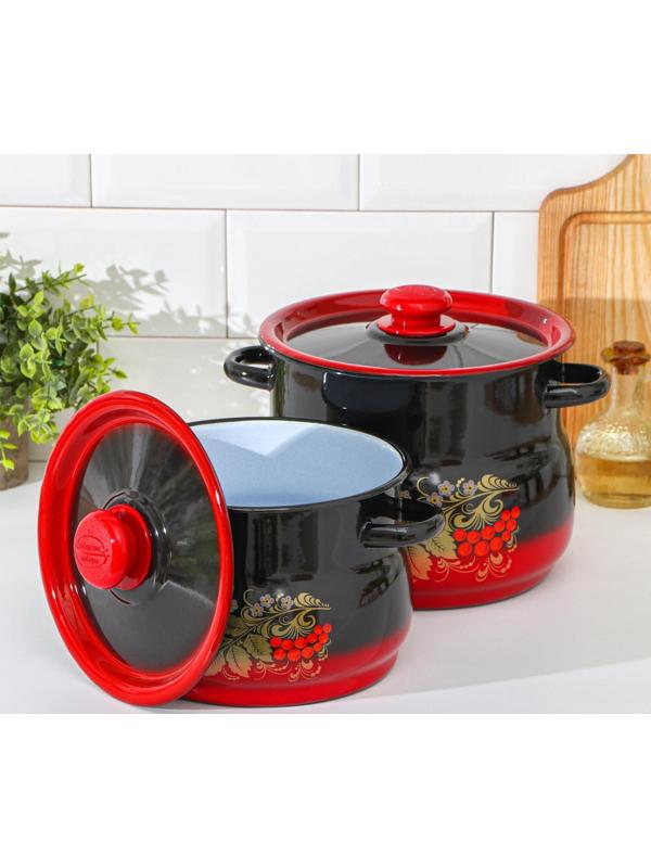 Набор кастрюль «Рябинка», 2 предмета: 4/5,5 л, эмалированные крышки, индукция, цвет чёрно-красный