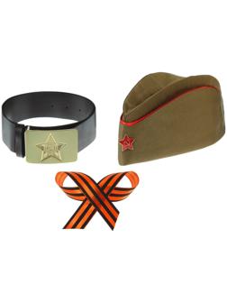 Набор военного, 3 предмета: пилотка, георгиевская лента, ремень
