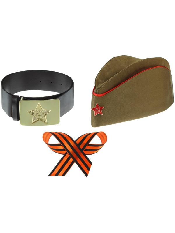Набор военного, 3 предмета: пилотка, георгиевская лента, ремень