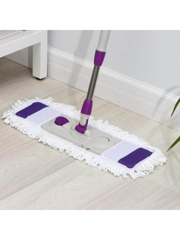 Швабра для мытья пола плоская Доляна, насадка из микрофибры 55×14 см, телескопическая стальная ручка 80-128 см, цвет МИКС