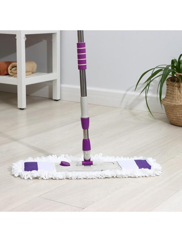 Швабра для мытья пола плоская Доляна, насадка из микрофибры 55×14 см, телескопическая стальная ручка 80-128 см, цвет МИКС