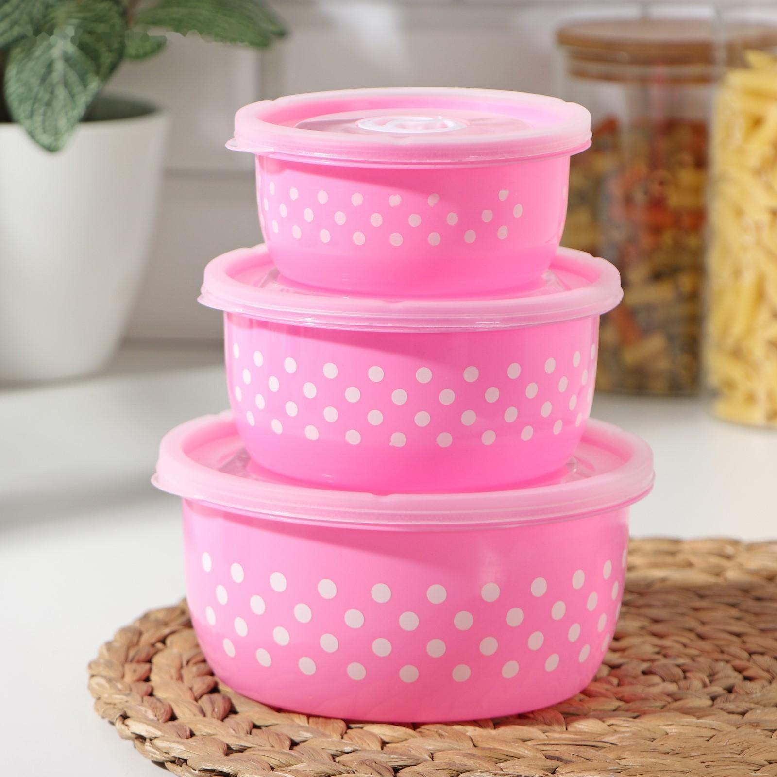 Набор ланч-боксов пластиковых «Горошек», 3 шт: 300 мл, 600 мл, 900 мл, цвет МИКС