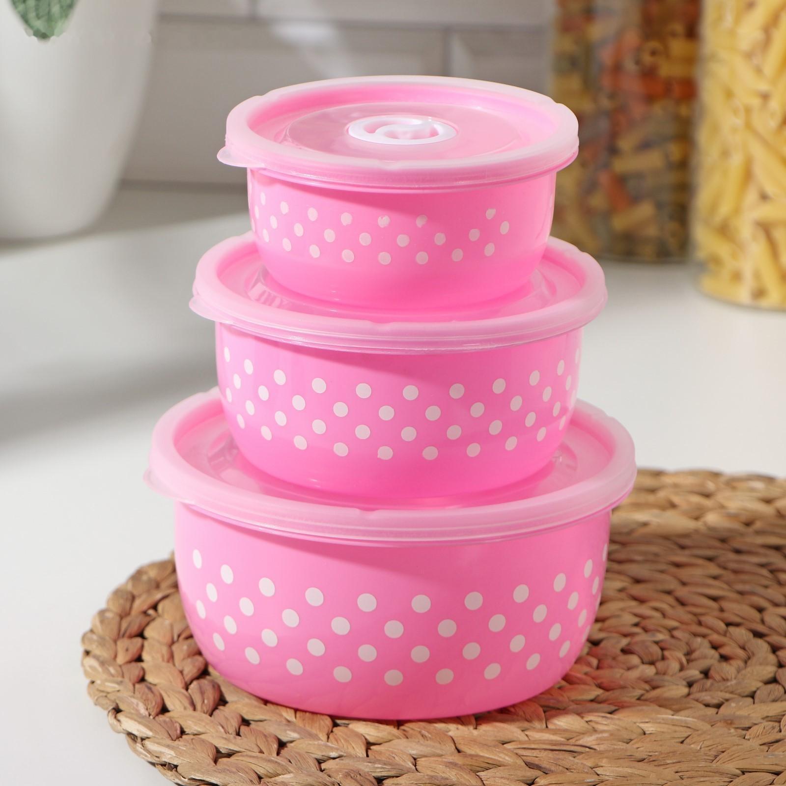 Набор ланч-боксов пластиковых «Горошек», 3 шт: 300 мл, 600 мл, 900 мл, цвет МИКС