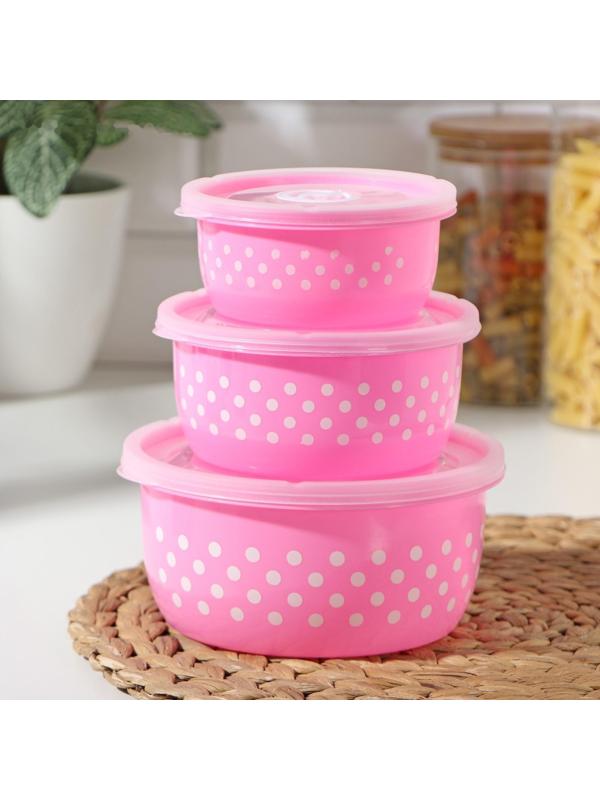 Набор ланч-боксов пластиковых «Горошек», 3 шт: 300 мл, 600 мл, 900 мл, цвет МИКС