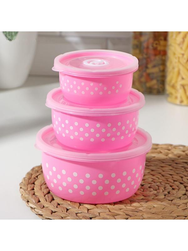 Набор ланч-боксов пластиковых «Горошек», 3 шт: 300 мл, 600 мл, 900 мл, цвет МИКС