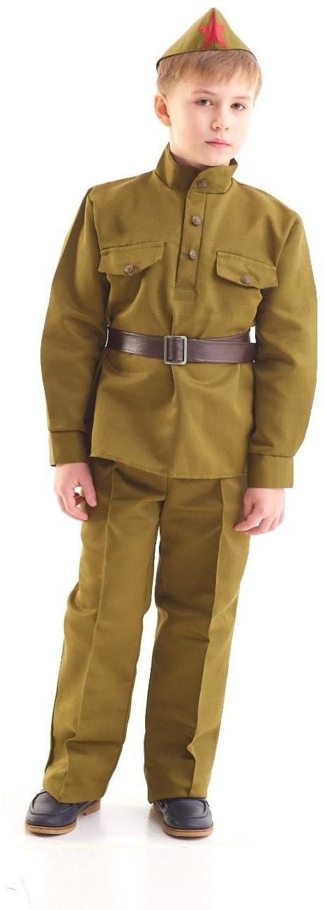 Костюм военного, гимнастёрка, ремень, пилотка, брюки, 8-10 лет, рост 140-152 см