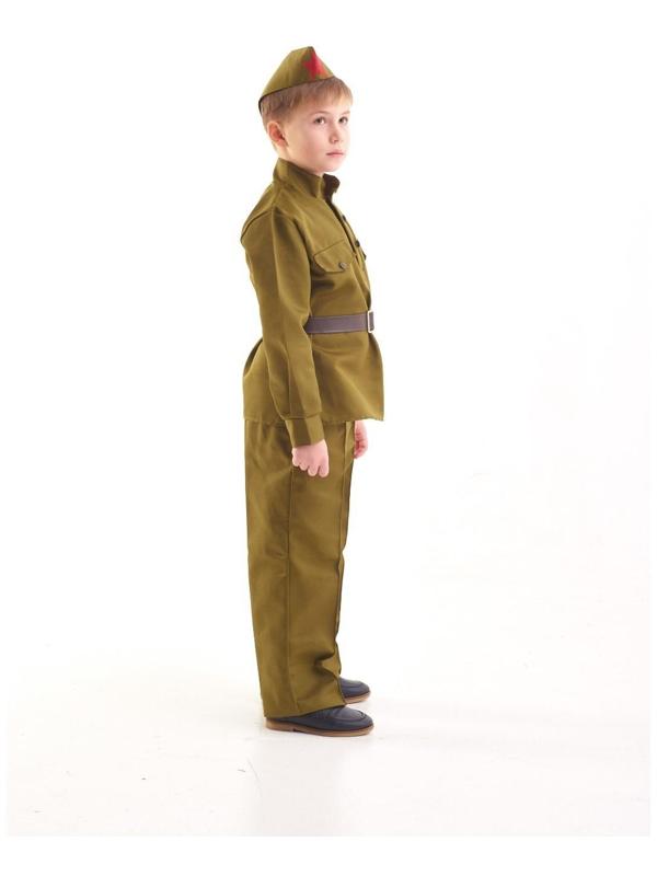 Костюм военного, гимнастёрка, ремень, пилотка, брюки, 8-10 лет, рост 140-152 см
