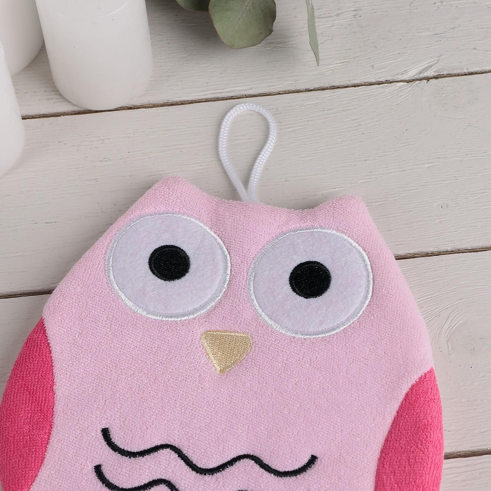 Мочалка-варежка детская для купания Доляна «Совушка», цвет МИКС