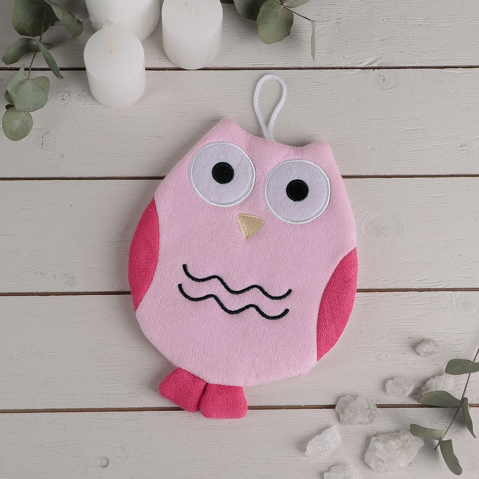 Мочалка-варежка детская для купания Доляна «Совушка», цвет МИКС