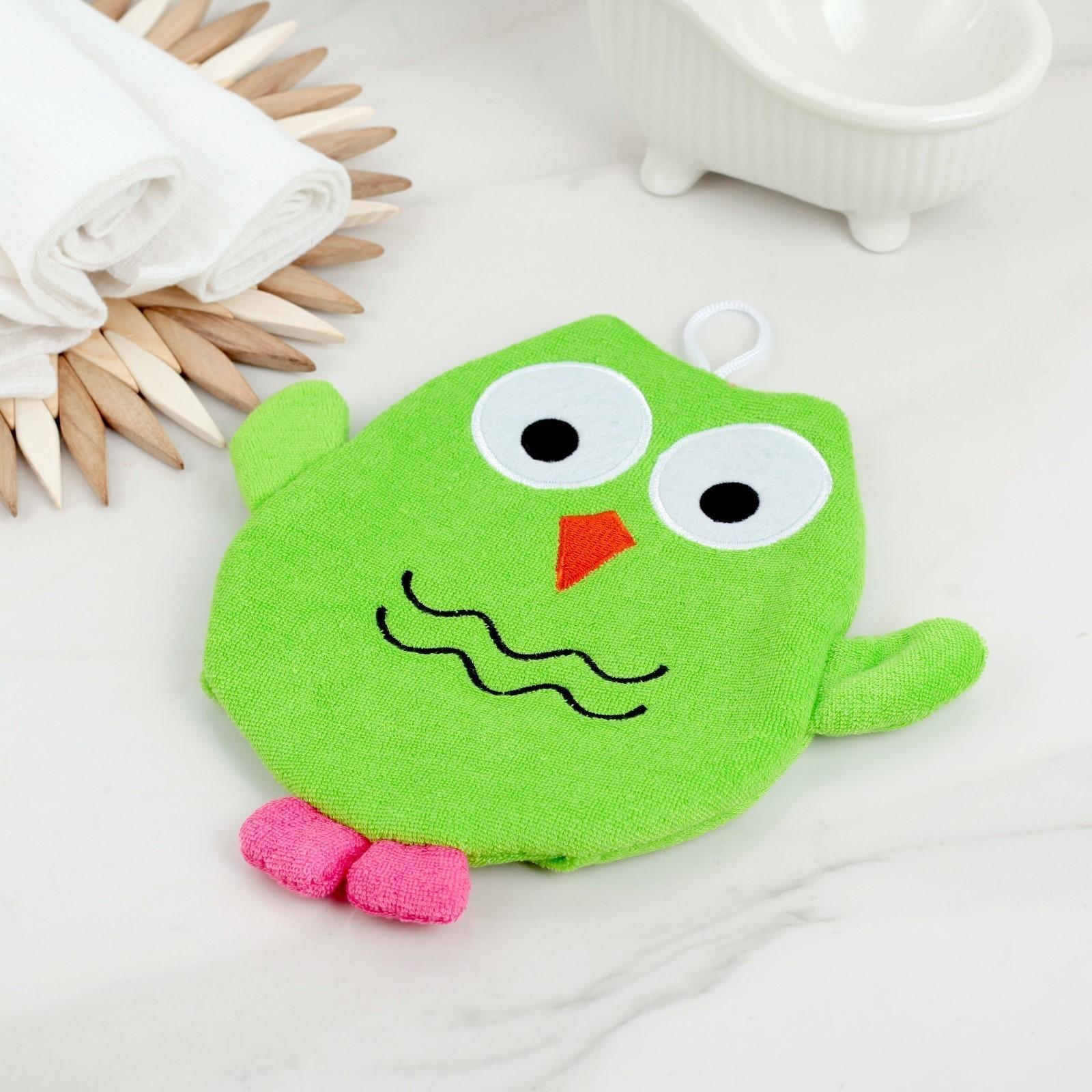 Мочалка-варежка детская для купания Доляна «Совушка», цвет МИКС