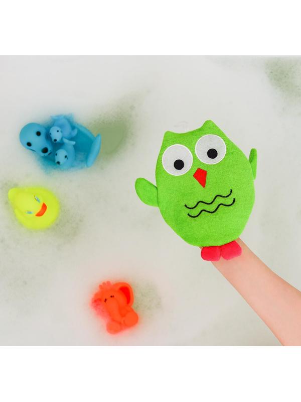 Мочалка-варежка детская для купания Доляна «Совушка», цвет МИКС