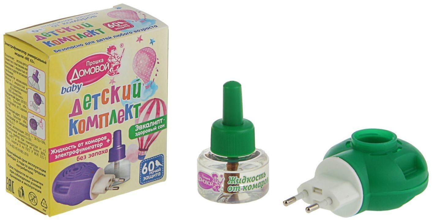 Комплект от комаров Домовой Прошка Детский с Эвкалиптом 60 ночей + фумигатор