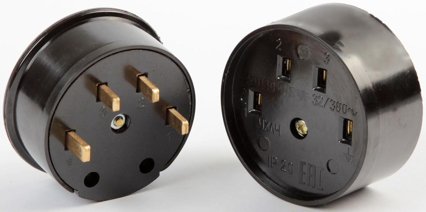 Разъем для плиты Smartbuy РШ-ВШ, 3P+PE, ОУ, 32 А, 380 В, карболит, черный