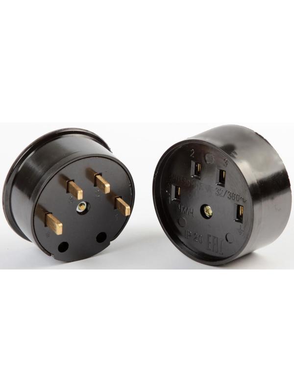 Разъем для плиты Smartbuy РШ-ВШ, 3P+PE, ОУ, 32 А, 380 В, карболит, черный