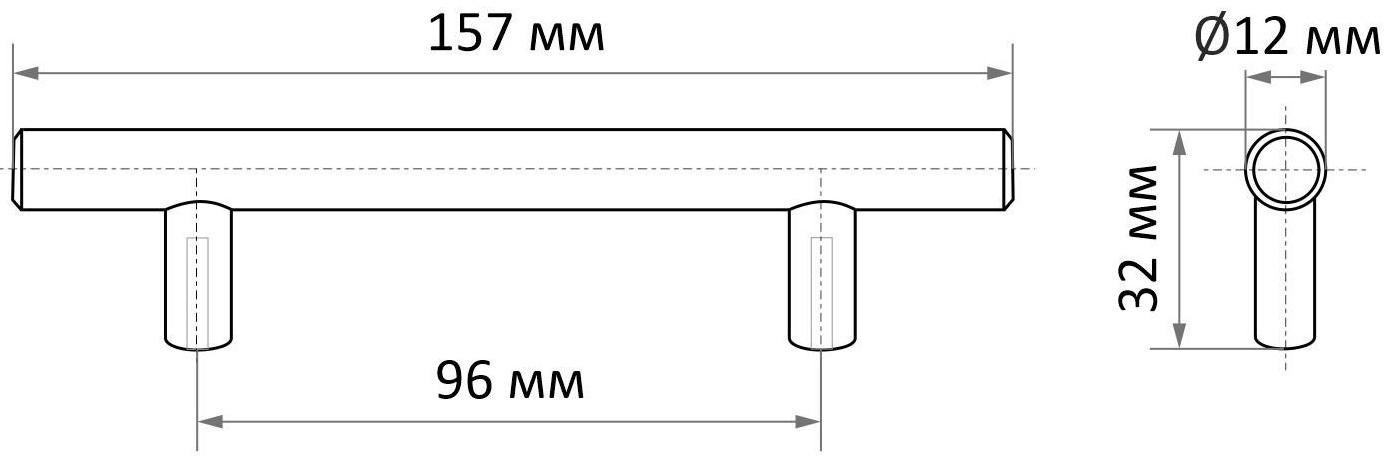 Ручка-рейлинг, d=12 мм, м/о 96 мм, цвет сатиновый никель