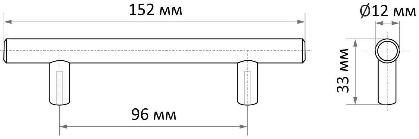 Ручка рейлинг, облегченная, d=12 мм, м/о 96 мм, цвет мат. никель