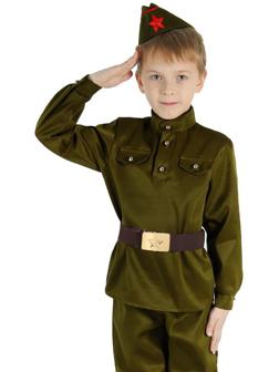 Костюм военного, гимнастёрка, пилотка, ремень, р-р 28, рост 110 см
