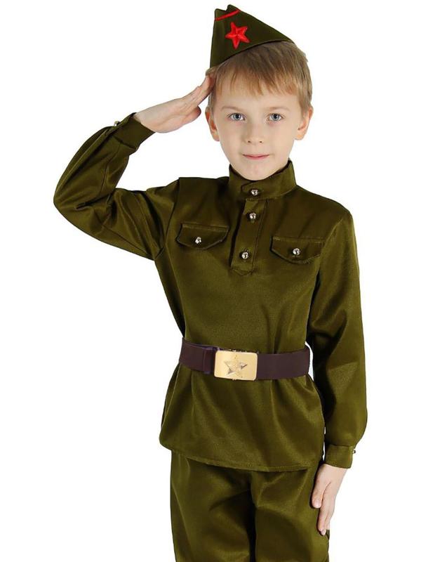 Костюм военного, гимнастёрка, пилотка, ремень, р-р 32, рост 128 см
