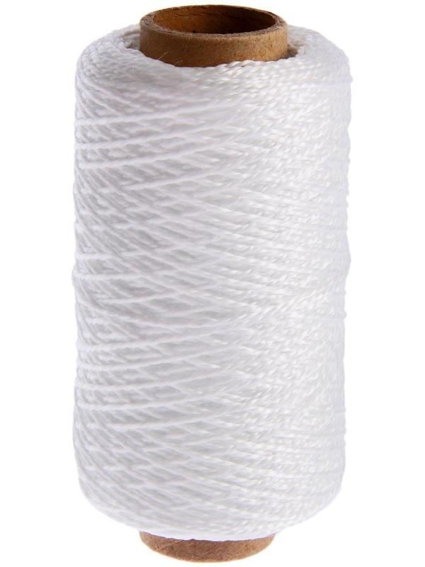 Нить кручёная 2-х прядная ПП, d=1,3 мм, 200 м, цвет белый
