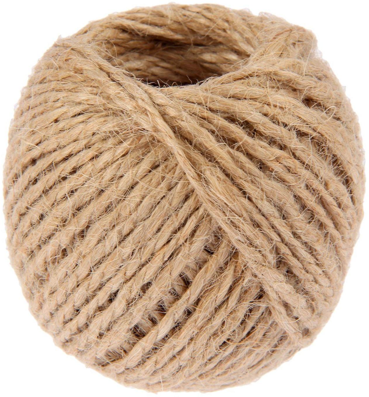 Шпагат джутовый, скрученный d=1,5 мм,30 м, цвет натуральный
