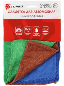 Тряпка для мытья авто, TORSO, микрофибра, 200 г/м², 20×30 см, набор 3 шт