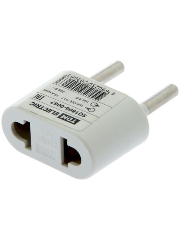 Переходник TDM, 10 А, 250 В, тип CEE 7/17 - тип А/F, плоский, белый