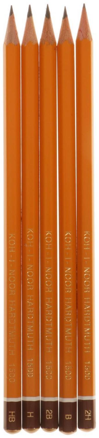 Набор карандашей чернографитных разной твердости 5 штук Koh-i-Noor 1500/5, НВ, B, H, 2H, 2B
