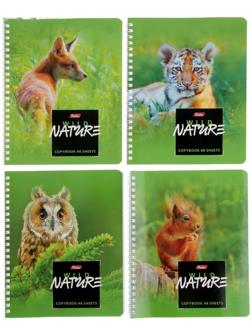 Тетрадь 48 листов клетка на гребне Wild Nature, картонная обложка, МИКС