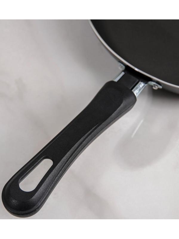 Сковорода Promo, d=24 см, стеклянная крышка, пластиковая ручка, антипригарное покрытие, цвет чёрный