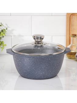 Кастрюля «Гранит», 3 л, стеклянная крышка, антипригарное покрытие, цвет чёрный