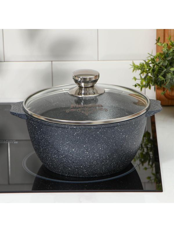 Кастрюля «Гранит», 3 л, стеклянная крышка, антипригарное покрытие, цвет чёрный