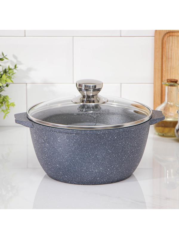 Кастрюля «Гранит», 3 л, стеклянная крышка, антипригарное покрытие, цвет чёрный