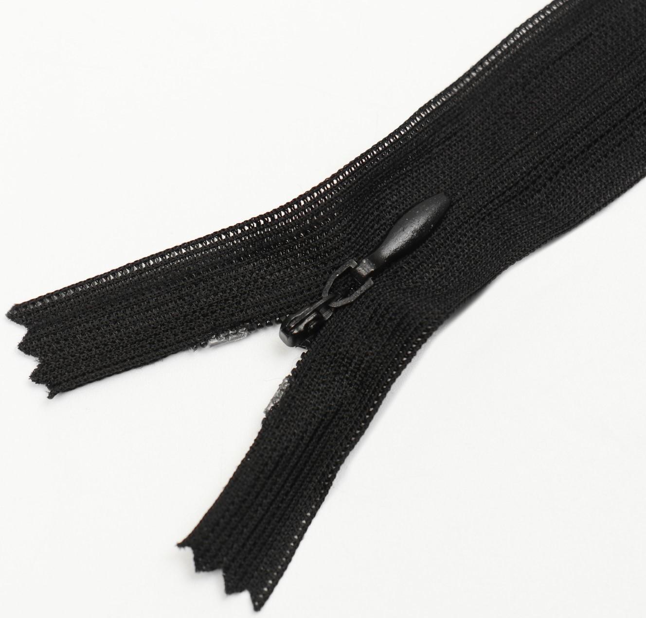 Молния потайная, №3, неразъёмная, замок автомат, 20 см, цвет чёрный