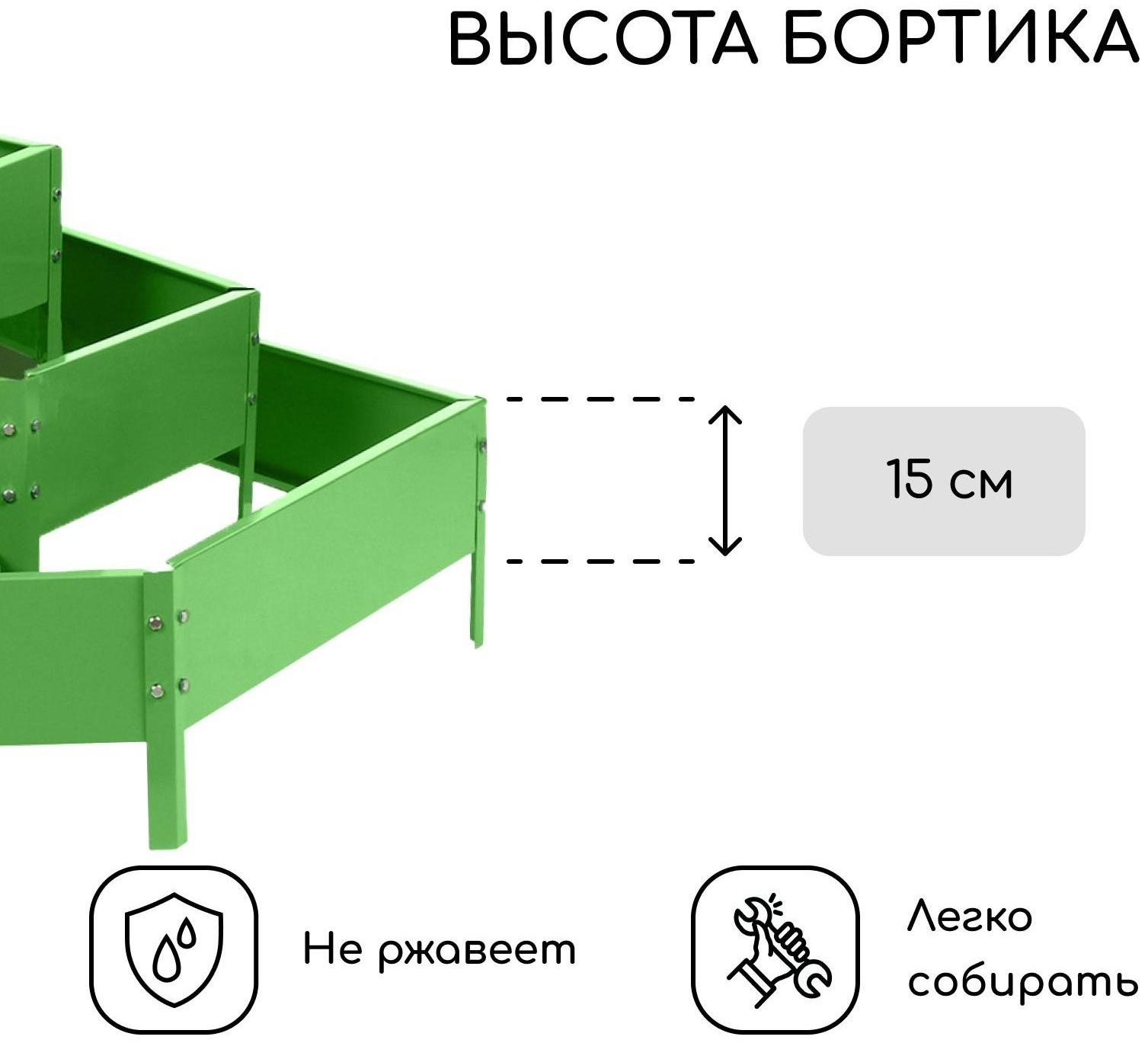 Клумба оцинкованная, 3 яруса, d = 60–100–140 см, h = 45 см, зелёная, Greengo