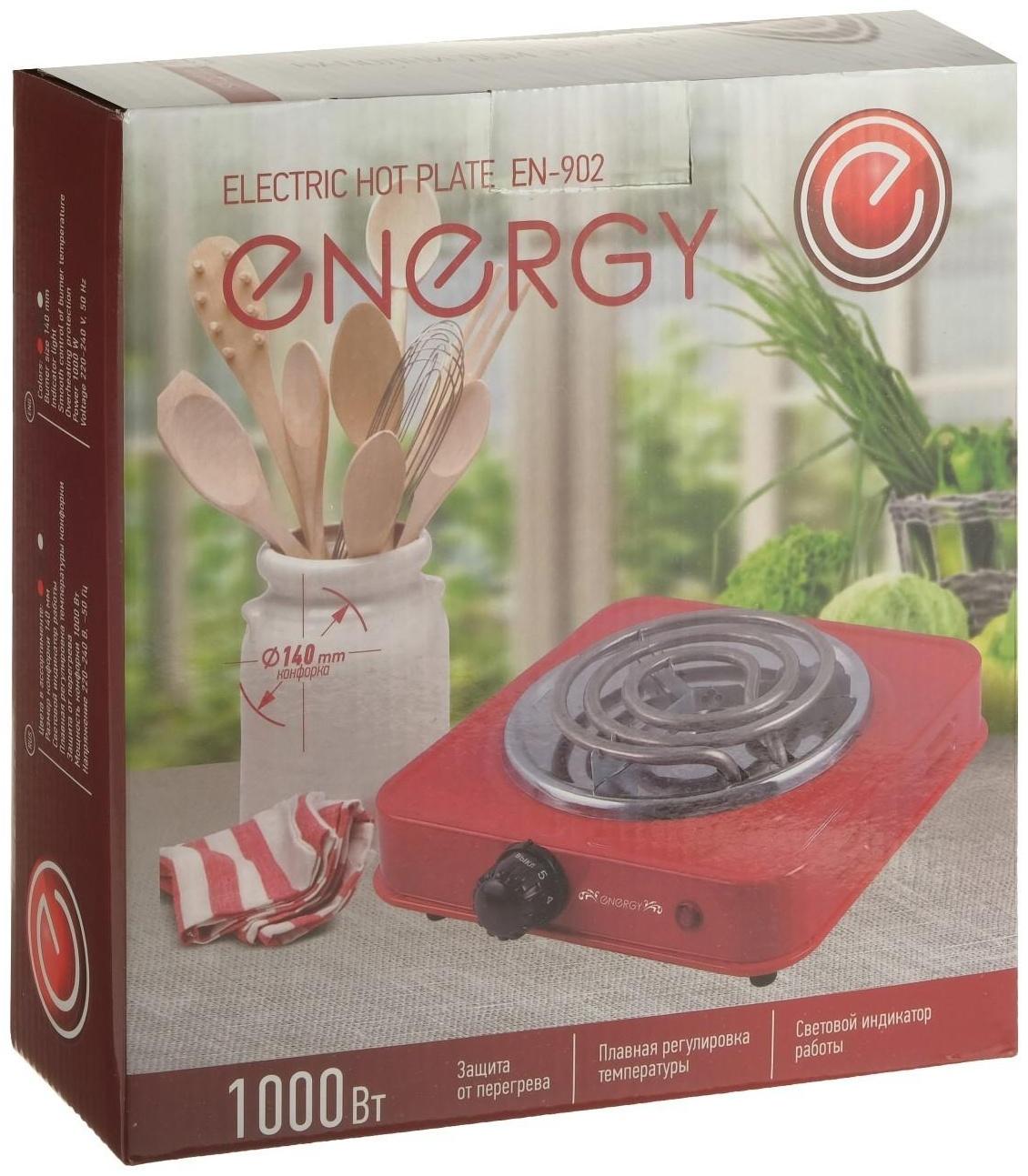 Плитка электрическая ENERGY EN-902R, 1000 Вт, 1 конфорка, красная